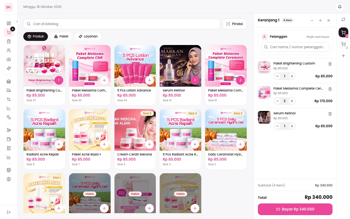 POS web: katalog dan panel keranjang